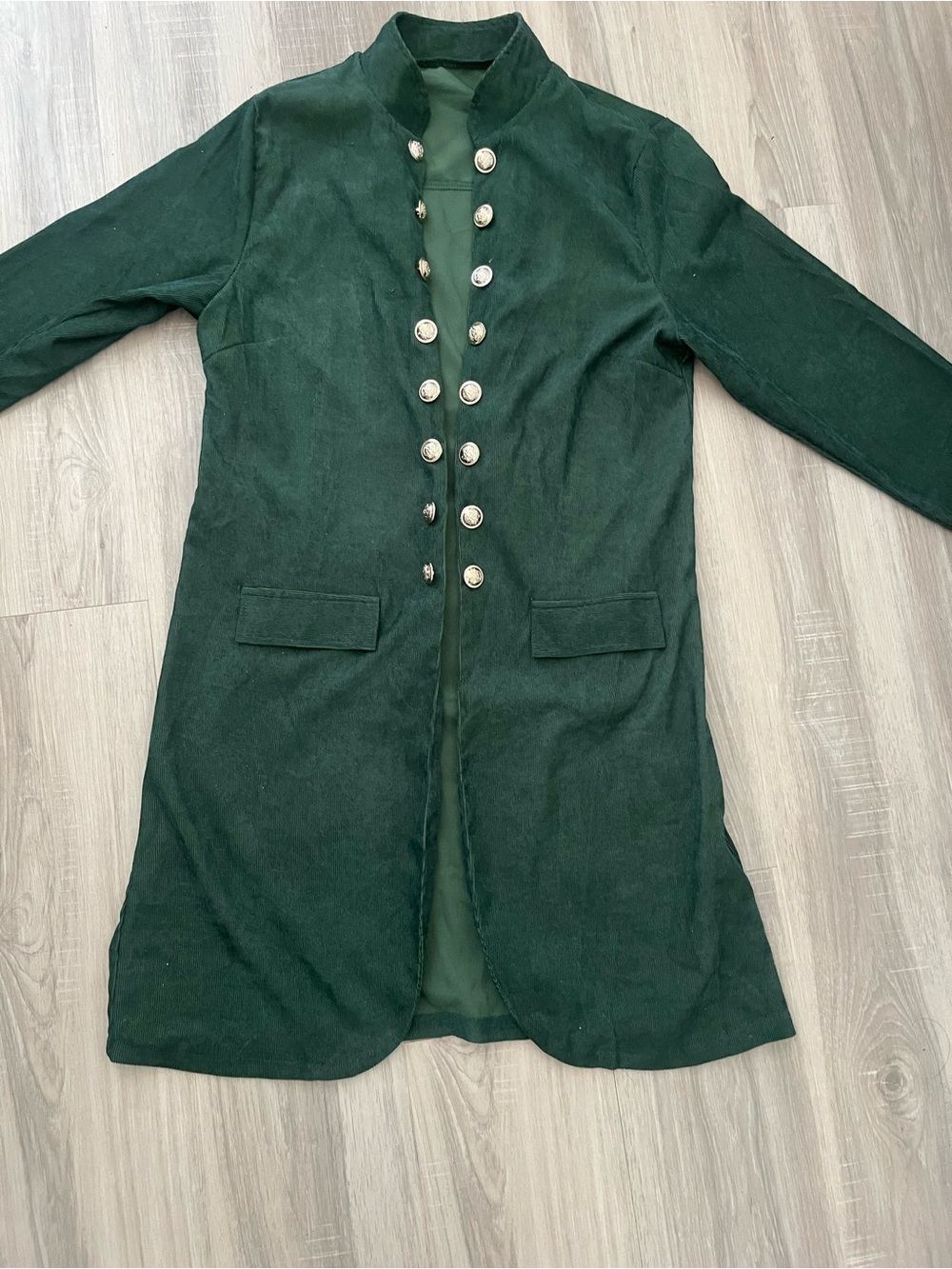 SHEIN Dark Green Military-Inspired Long Coat with Double Row Buttons